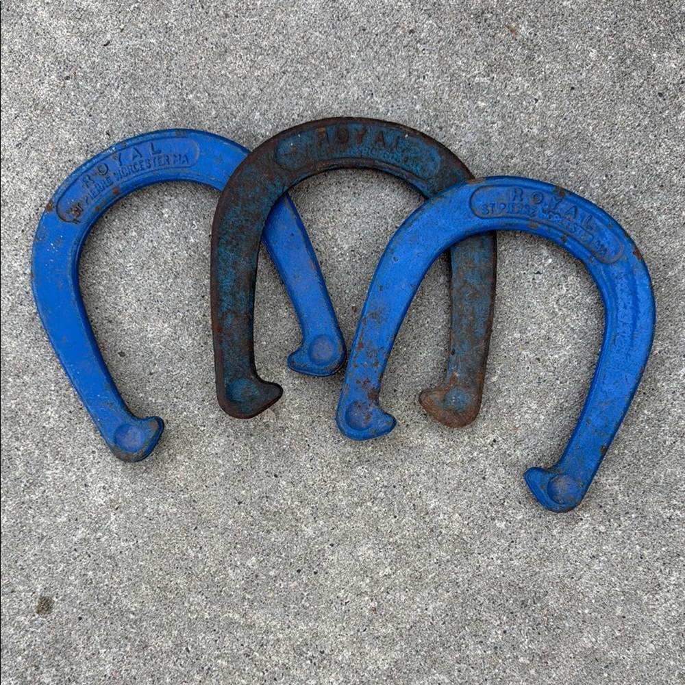 Vintage Royal Blue and Rusty Horseshoes